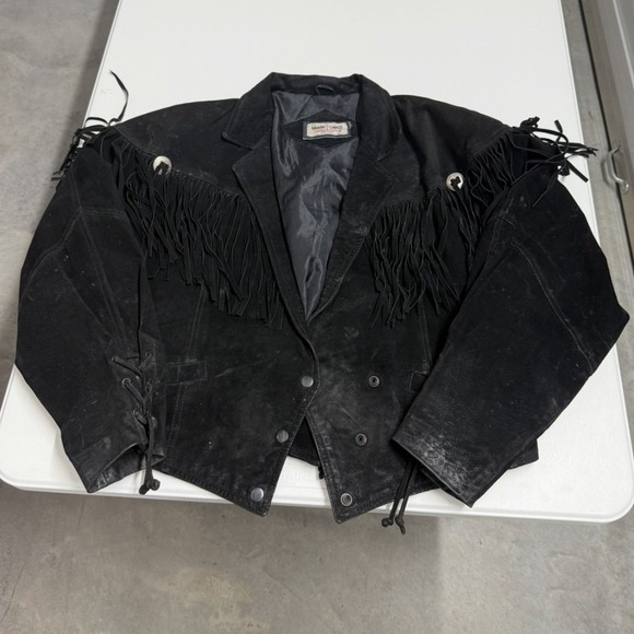 Minnetonka Jackets & Blazers - Minnetonka Vintage Black Suede Fringe Western Leather Jacket Concho Lace Up